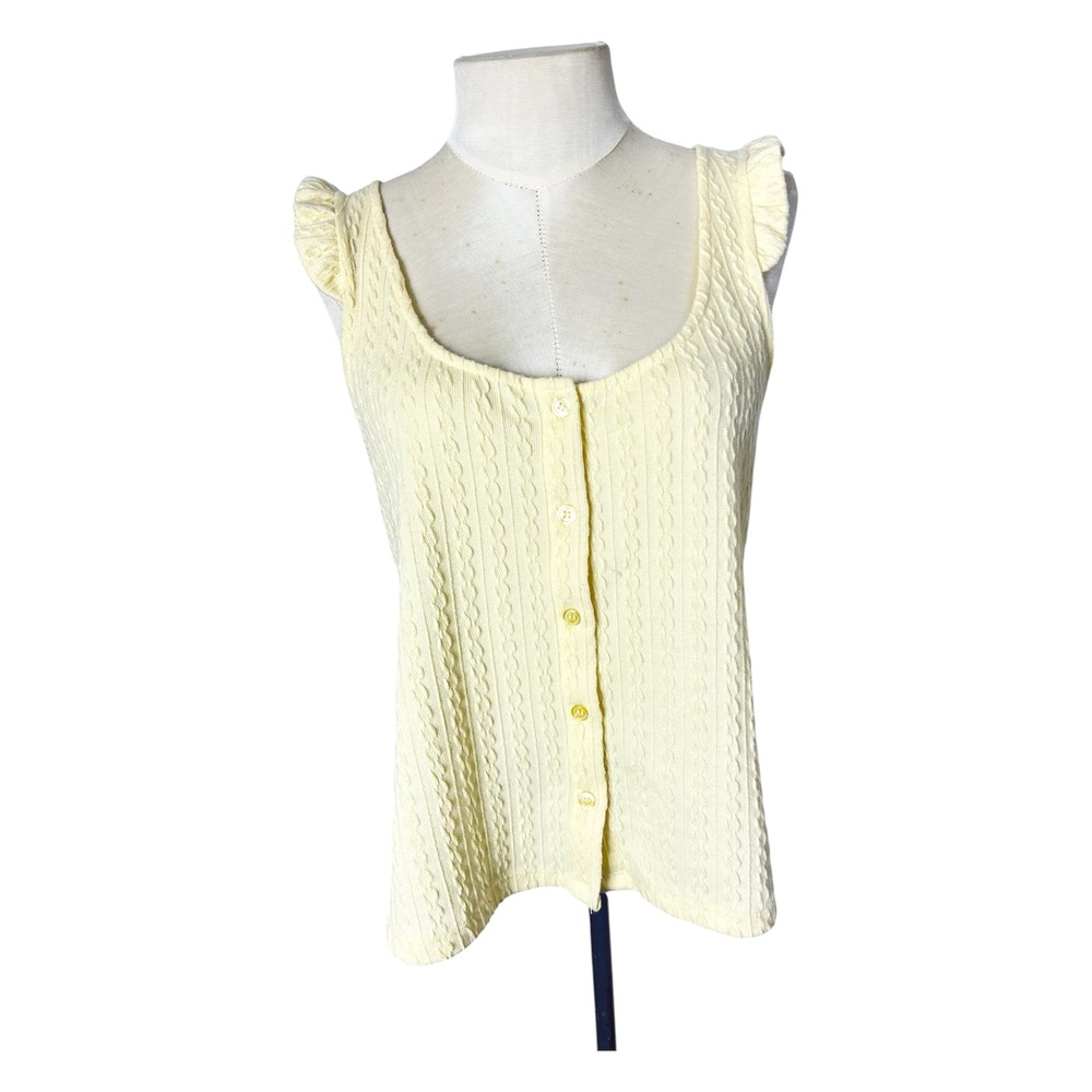 Francesca's Yellow Cable Knit Ruffle Button Down Tank Top Medium WS01335